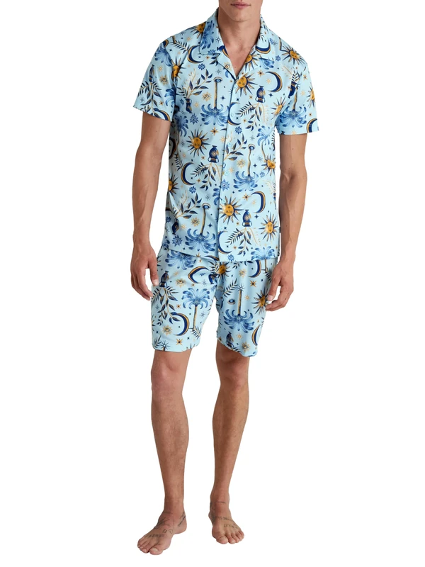 CALIDA Men's Relax Magic Pajama Set, Opaque, Pottery Blue, 40