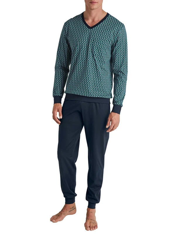 CALIDA Men's Relax Imprint Pajama Set, Opaque, Pond Green, 58-60