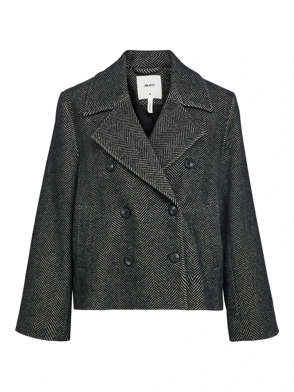 Object Objkeily Noos Women's Short Jacket, Medium Grey Melange/Pattern: Black Herringbone, 8 - Image 1
