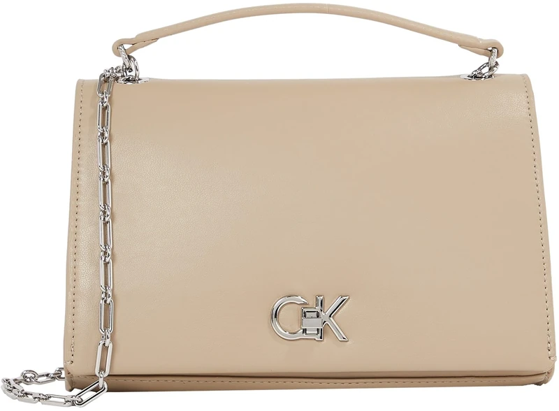 Calvin Klein Women’s Medium Chain Shoulder Bag with Turn Lock, Grey (Crockery), One Size