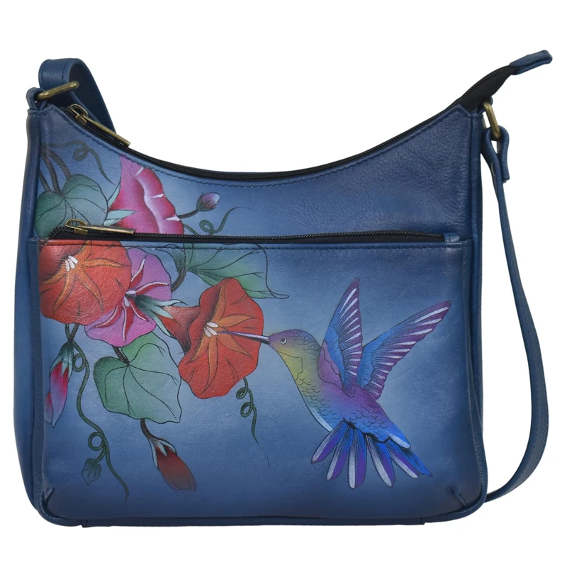 Anna by Anuschka Women's Original Hand-Painted Medium Crossbody-Leather Handbag, Hummingbird Glory, One Size