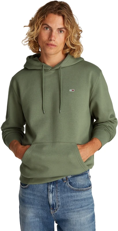 TOMMY JEANS Men’s Regular Fit Flag Fleece Hoodie, Green (Aruba Green), XXL