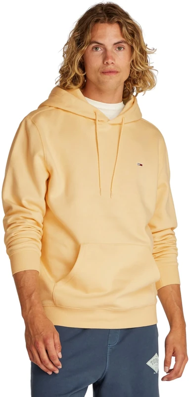 TOMMY JEANS Men’s Regular Fit Flag Fleece Hoodie, Yellow (Custard Cream), S