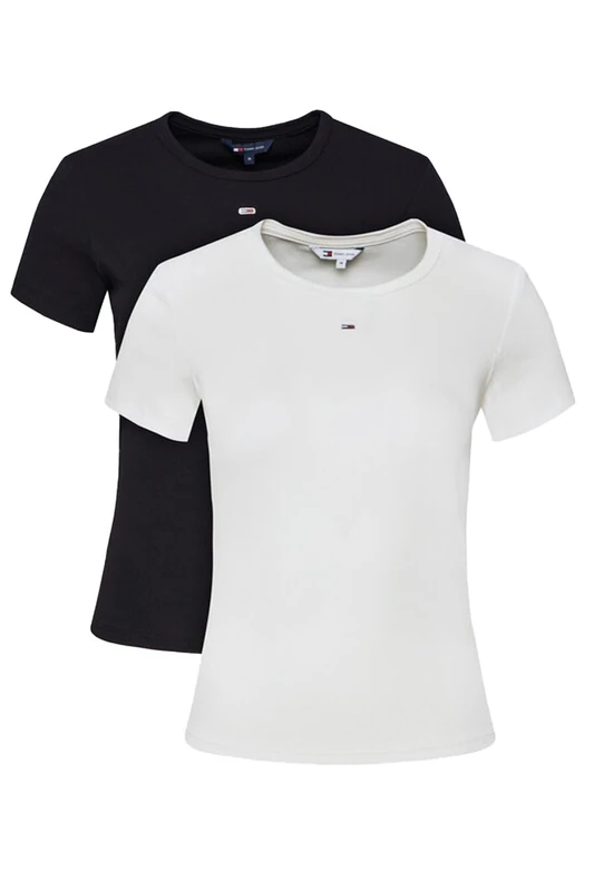 Tommy Jeans Womens Tjw 2pack Slim Essential Rib Dw0dw21430 S/S T-Shirt, Multi (Ecru/Dark Night Navy), L UK