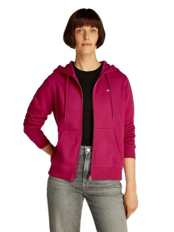 Tommy Jeans Women TJW REG S FLAG ZIP THRU Zip Through Hoodie, Red, XS