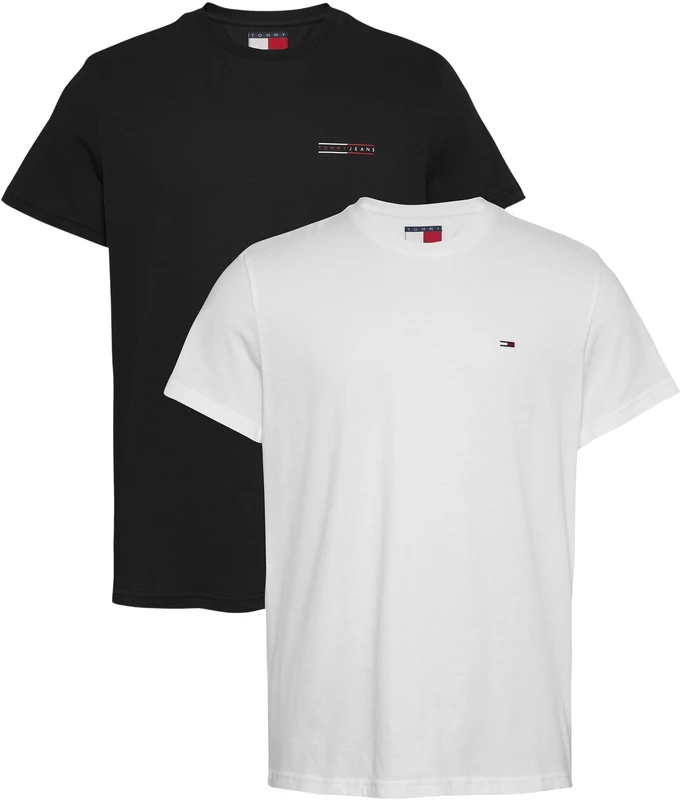 Tommy Jeans TJM Slim 2PACK Mix TEE EXT S/S T-Shirt Men's, Multi (Ecru/Black), 3XL