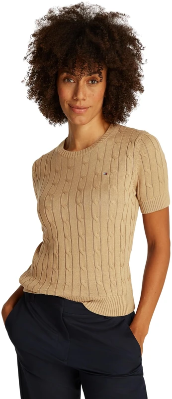 Tommy Hilfiger Women's Knitted Jumper, Beige (Safari Canvas), XXS