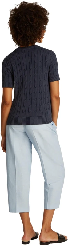 Tommy Hilfiger Women’s Short Sleeve Cable Knit Cardigan, Blue (Dark Night Navy), XS