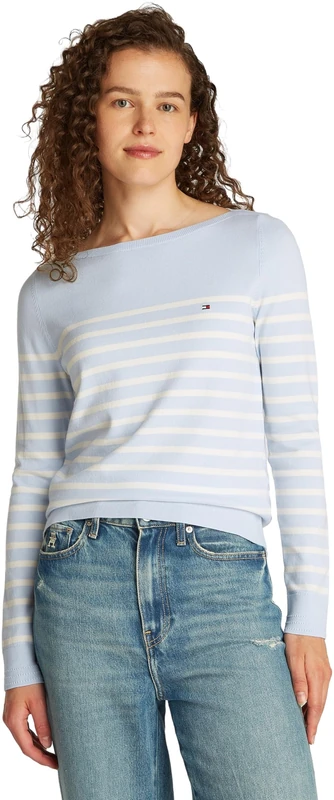Tommy Hilfiger Women's Knitted Jumper, Multicolor (Breezy Blue/Ivory Petal STP), XXL