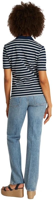 Tommy Hilfiger Women's Regular Fit Short Sleeve Polo Shirt, Multicolor (Dark Night Navy/Ecru STP), M