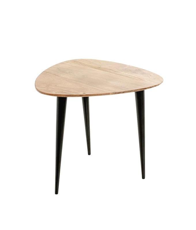 HAKU Möbel End Table Acacia, Black, Solid Wood, Metal - Size: W 46 cm X H 41 cm X D 46 cm, Style: Modern