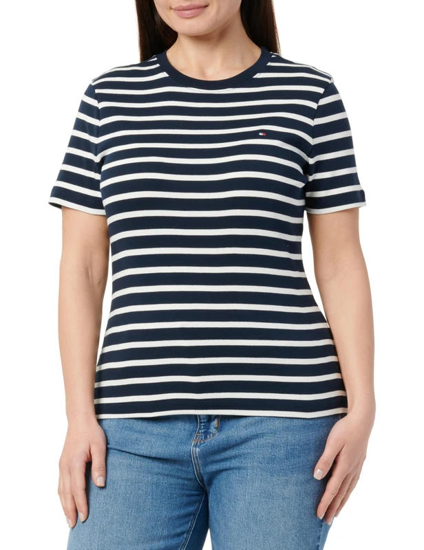 Tommy Hilfiger Women's Slim Cody C-NK SS WW0WW40587, Blue, XXXL