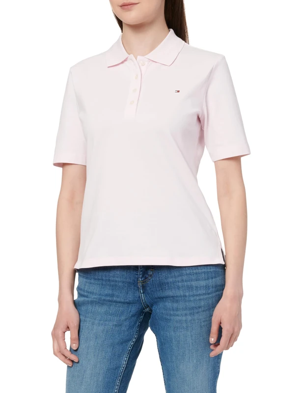 Tommy Hilfiger Women's Regular Fit Short Sleeve Polo Shirt, Pink (Light Pink), XXS