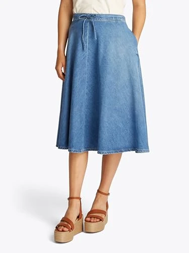 Tommy Hilfiger Women’s Flare Uma Denim Midi Skirt with Belt, Blue (Uma), 12
