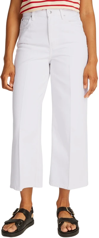 Tommy Hilfiger Women's Wide Leg High Waist Jeans, White (Th Optic White), 34W/25L