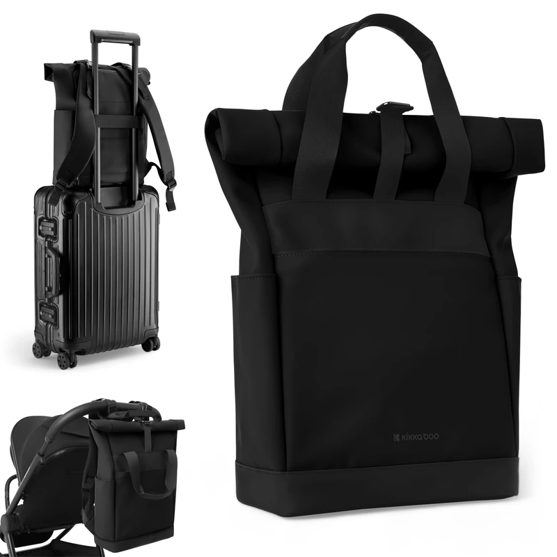 KikkaBoo Cerise Changing Backpack, Mommy Bag, Stroller Attachments, Large Capacity, Portable Changing Mat, Thermal Bag, Waterproof Bag, Multi-Purpose Bag, Black