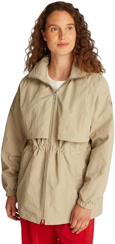 Tommy Hilfiger Women’s Regular Fit Nylon Crinkle Windbreaker, Beige (Sandalwood), L