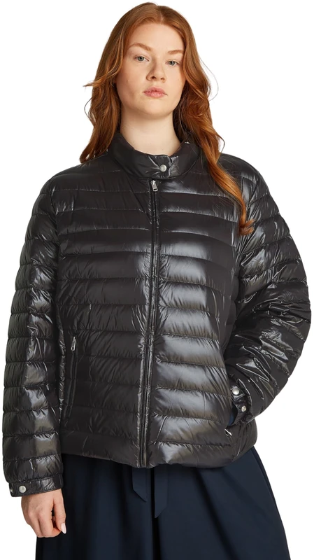 Tommy Hilfiger Women’s Mock Collar Quilted Jacket, Black (Black), 20