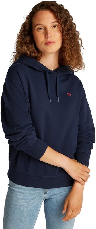 Tommy Hilfiger Women’s Contrast Flag Regular Fit Hoodie, Blue (Dark Night Navy), XXS