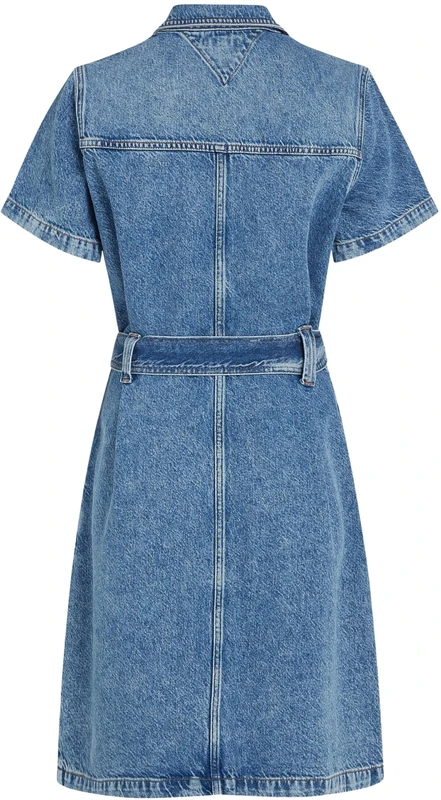 Tommy Hilfiger Women’s Short Sleeve Belted Ali Knee Length Denim Dress, Blue (Ali), XL