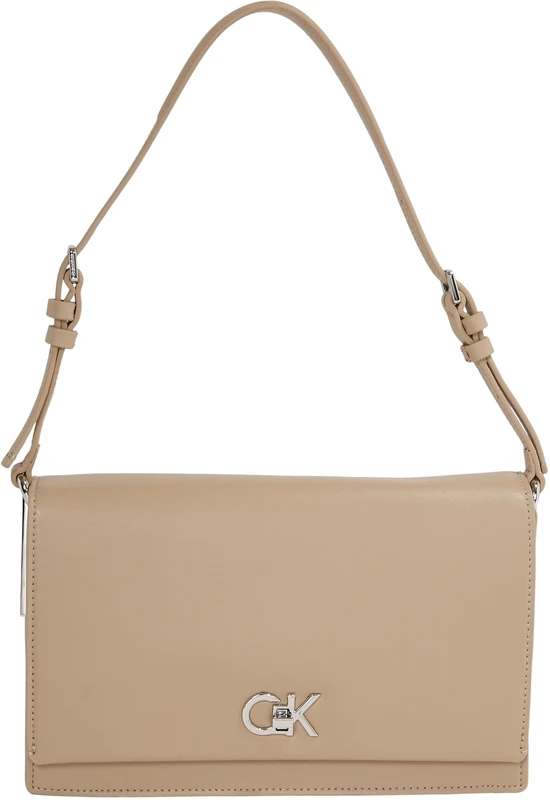 Calvin Klein Women’s Elongated Shoulder Bag with Turn Lock, Grey (Crockery), One Size