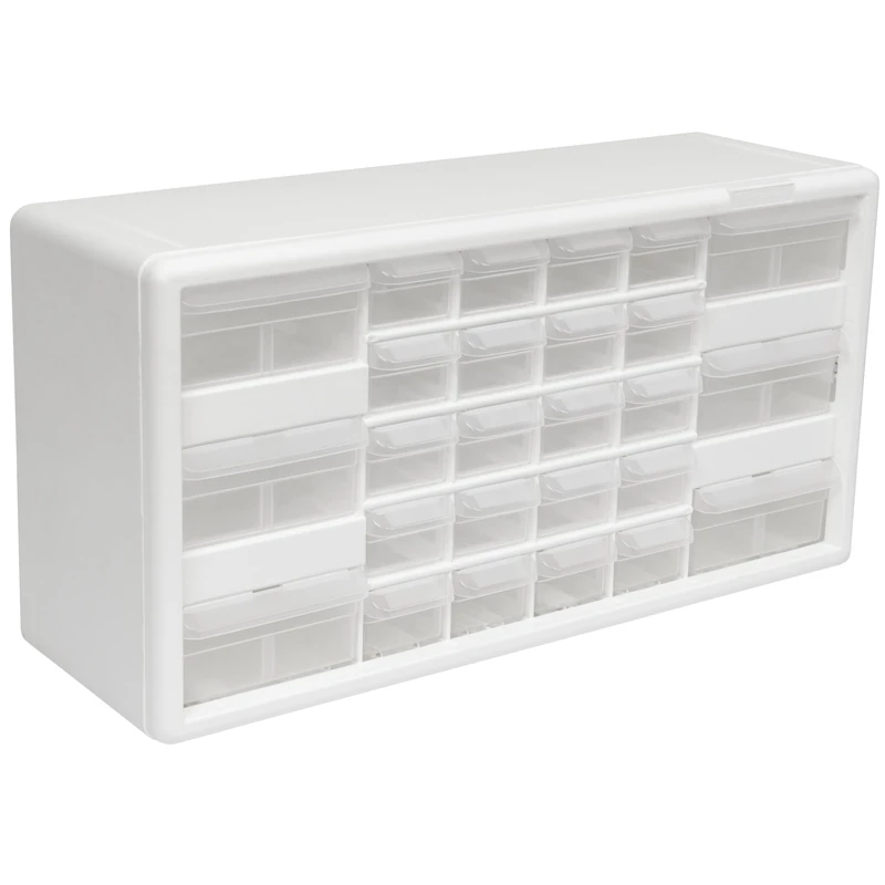 Akro-Mils 26-Drawer Plastic Drawer Storage Cabinet for Garage Organization, Bead Organizer, Building Bricks Storage, Teacher Toolbox, Makeup Organizer, 20-Inch W x 6-Inch D x 10-Inch H, 10124 White