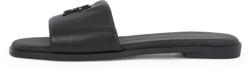 Tommy Hilfiger Women’s Logo Hardware Leather Mules, Black (Black), 3.5