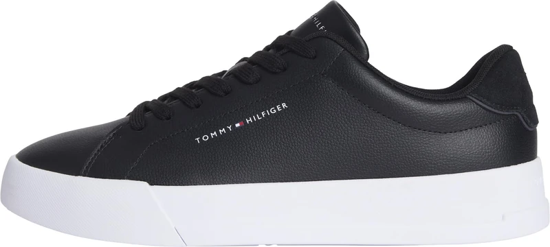 Tommy Hilfiger Men’s Detail Essential Leather Court Trainers, Black (Black), 10