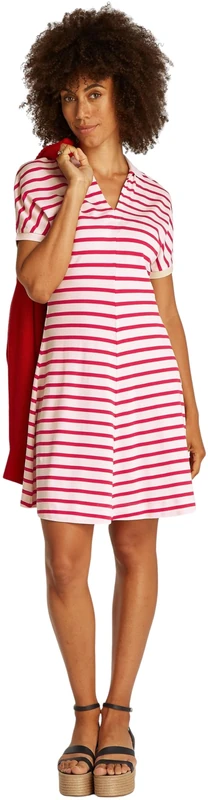 Tommy Hilfiger Women's Lyocell Fit & Flare Polo Dress, Multicolor (Calico/Primary Red M STP), XS