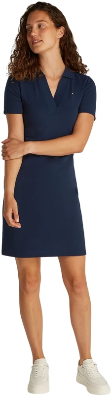 Tommy Hilfiger Women's Slim Fit V-Neck Polo Dress, Blue (Dark Night Navy), S