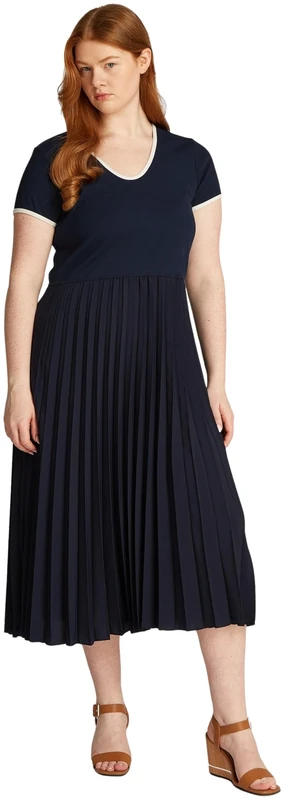 Tommy Hilfiger Women’s Contrast Soft Fit & Flare Dress, Blue (Dark Night Navy), 18