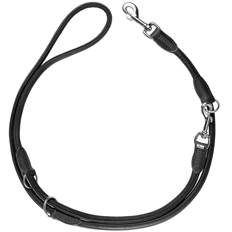 HUNTER Adjustable Dog Lead Round & Soft Canadian UP Black Soft Leather 3-Way Adjustable Round Sustainable Made in Germany Size: 10/200