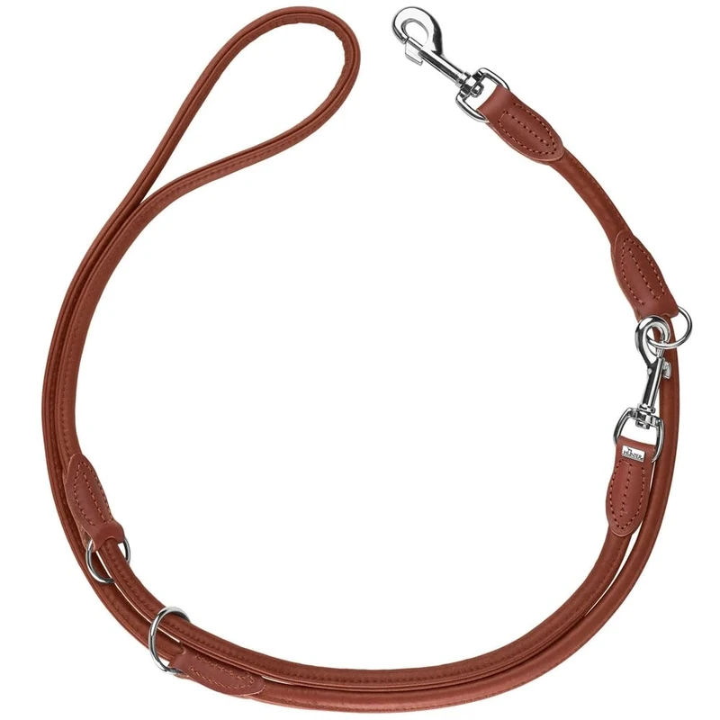 HUNTER Adjustable Dog Lead Round & Soft Canadian UP Colour: Cognac Soft Leather 3-Way Adjustable Round Sustainable Made in Germany Size: 6/200