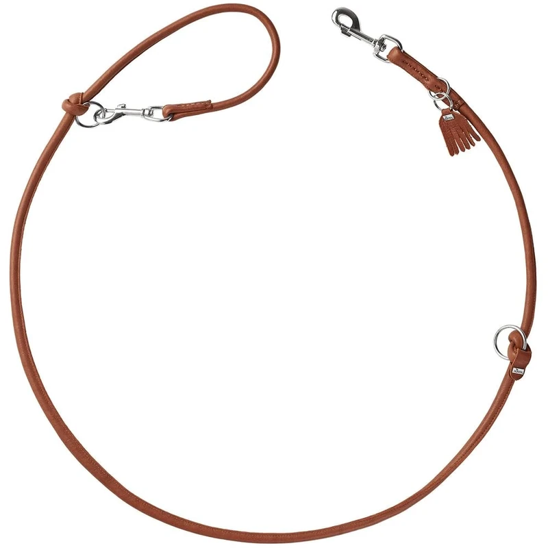 HUNTER Munich Adjustable Dog Lead Round & Soft Cognac Leather Stitched 3-Way Adjustable Extra Soft Luxurious Ecologically Produced Sustainable Made in Germany Size: 6/200