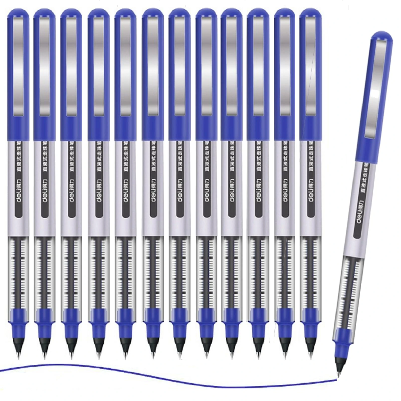 Blue Rollerball Pens - 12 Pack, 0.5mm Extra Fine Point, Quick-Drying Ink, School & Office Use