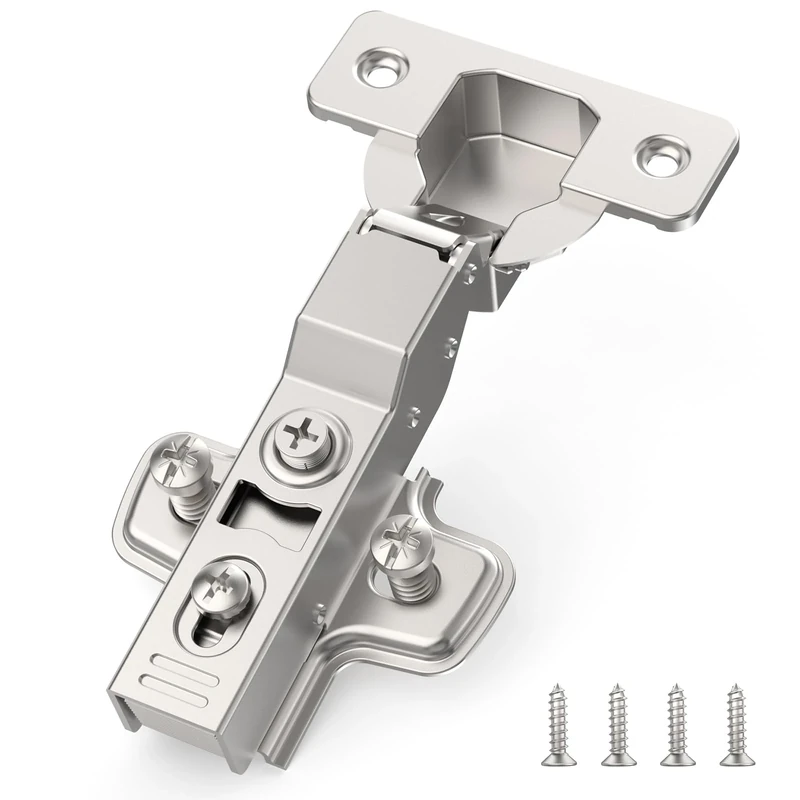 Furniware 10 Pack 3D Half Overlay Soft Close Concealed Cabinet Hinge, Hidden Frameless Door, Stop at 45°-105°, Self Closing, Stain Nickel, Clip On, Euro Stainless Steel Hinges for Kitchen Cupboard