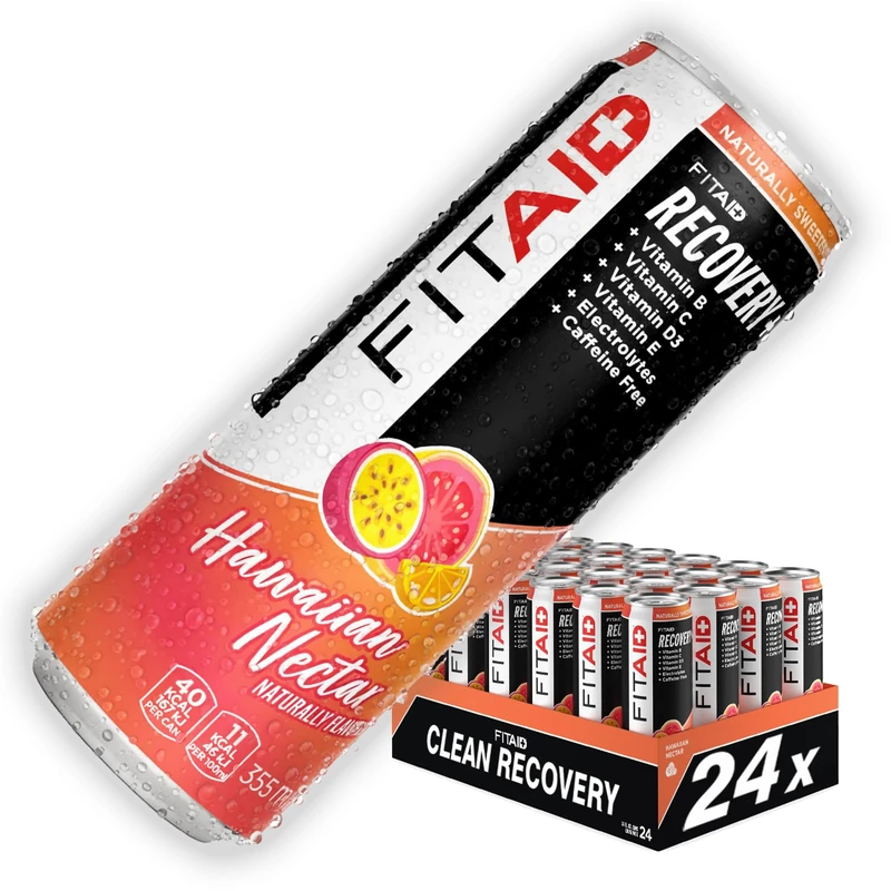 FITAID Hawaiian Nectar - Clean Recovery Sports Drink and Hydration Helper - Ready to Drink BCAA, Electrolytes & Multivitamin Beverage with Vitamins Magnesium Turmeric Glutamine CoQ10 Stevia 24 x 355ml