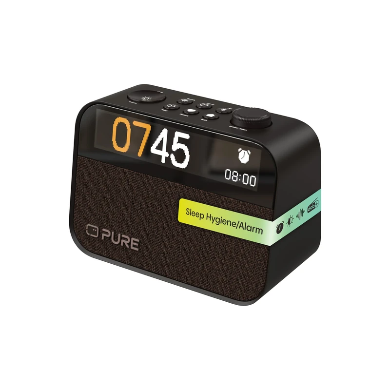 Pure Moment Bedside & Office Alarm Clock (DAB+/FM Digital Radio, Bluetooth, Sleep Sound White Noise Machine, Sleep Aid, Wake-Up Light, Night Light, Dimmable Display) Black