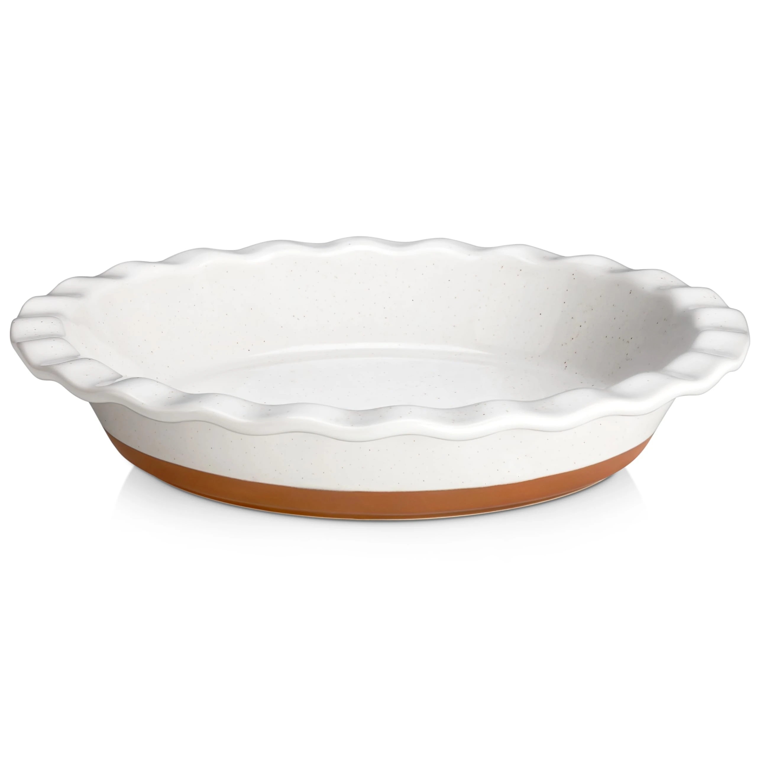 MALACASA Ceramic Pie Dishes, Pie Pan for Baking 9 Inch,40 OZ Pie Plate Round Pie Dish for Baking Fluted Pie Dish Baking Pan, Non Stick Deep Pie Dishes for Quiche (White and Brown, 1 PC)