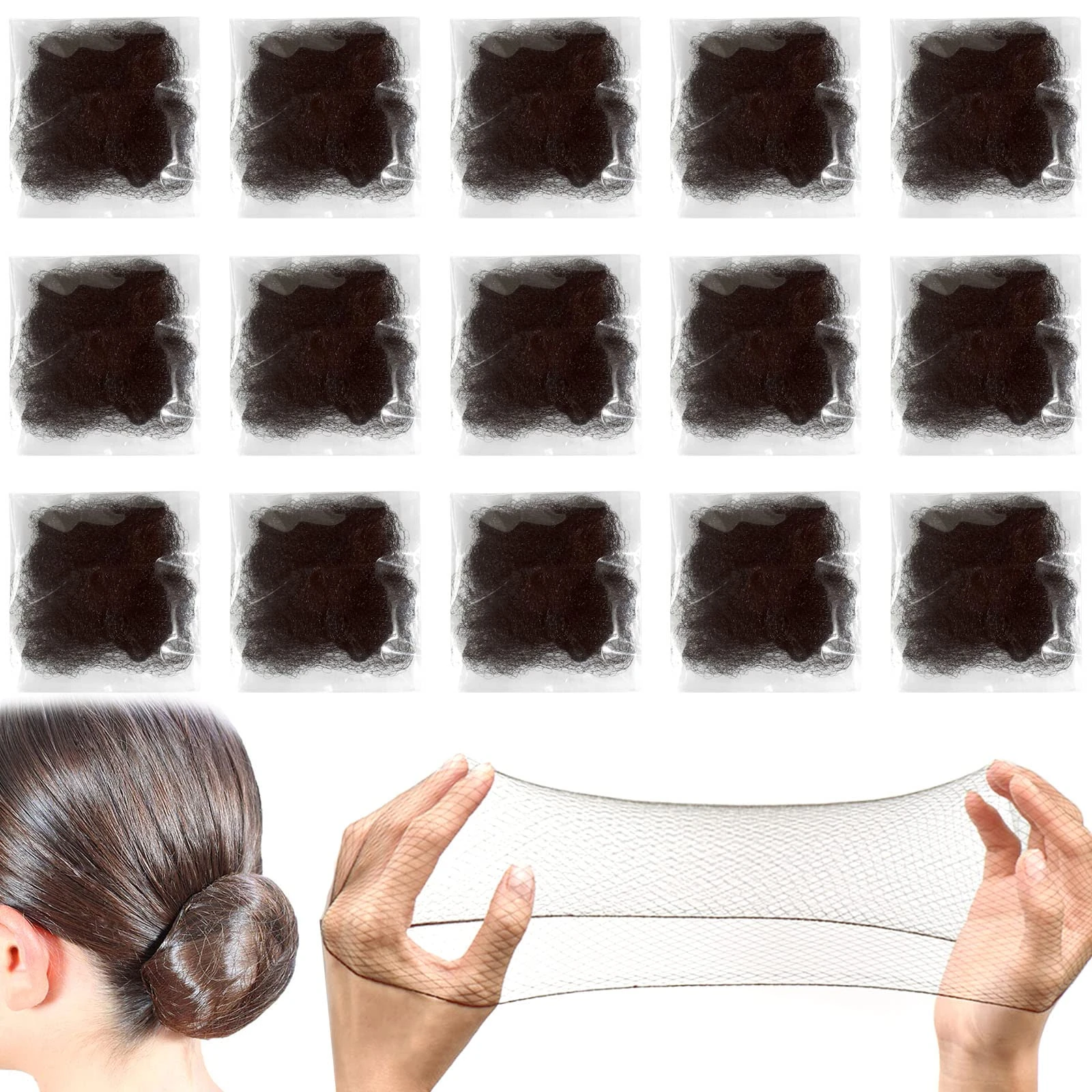 Qufiiry 35 Pcs Hair Nets for Buns, Invisible Bun Nets, Reused Elastic Edge Mesh for Women Bun, Hair Bun Nets for Hair Ballet Gymnastics Bun Making, for Ballet, Dance, Nurse (Coffee)