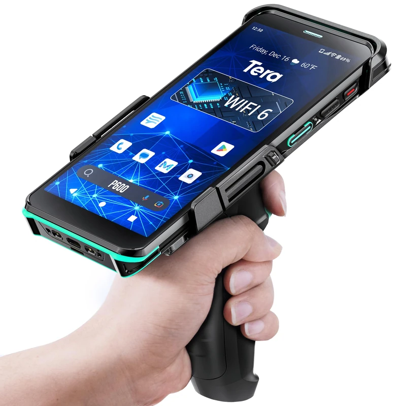 Tera Android 11 Barcode Scanner PDA Wi-Fi 6 Ready Handheld Mobile Computer 6” Full Screen Qualcomm CPU HS7 Scan Engine IP67 Rating 4+64 GB QC 3.0 Fast Charge Inventory Scanner with Pistol Grip P600 - Image 1
