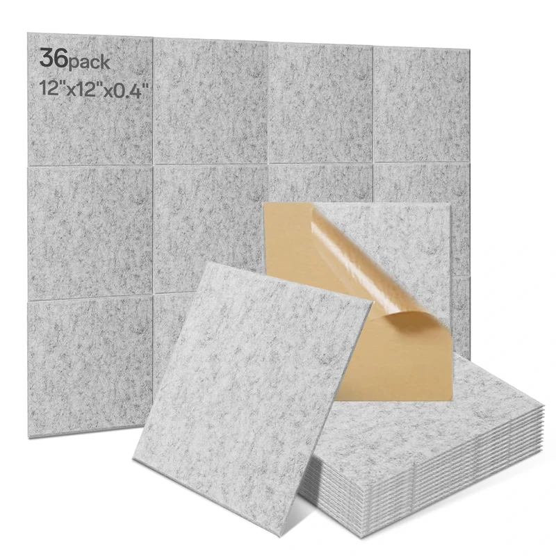 36Pcs Soundproofing Panels 30x30x1cm Square Acoustic Panels Self Adhesive Sound Proofing Foam Panels Hight Quality Acoustic Wall Panels For Studio KTV Home Soundproof Treatment,Grey