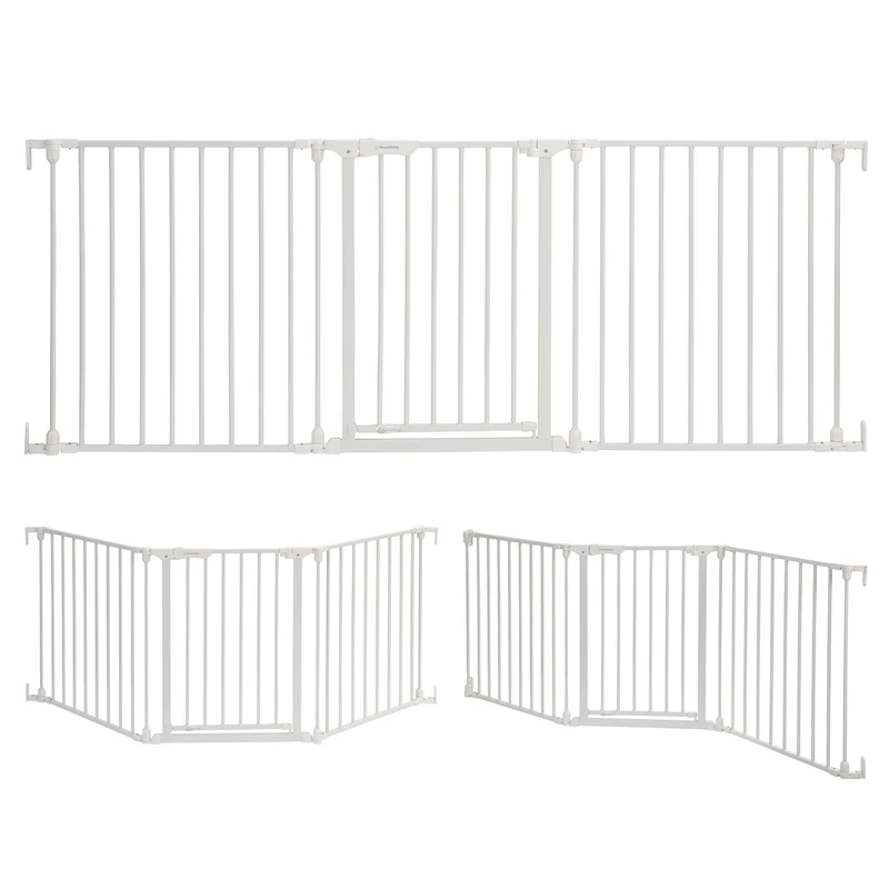 Dreambaby Discovery Metal Baby Gate - 1.95m Extra Wide 3 Panel Walk Through Door for Angled Openings, Configurable for Stairs and Hallways, 74cm High