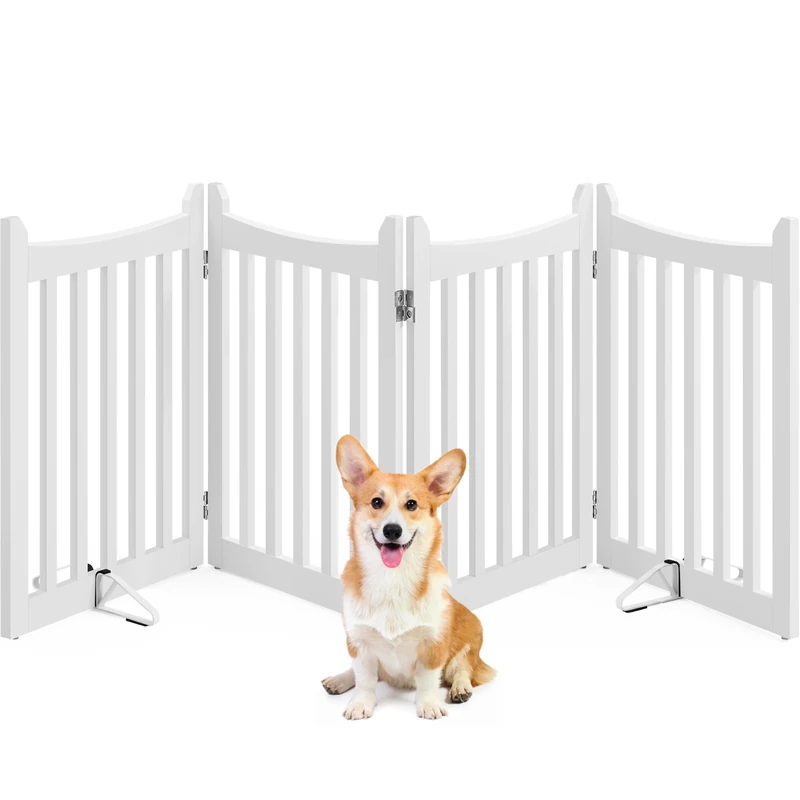 Yaheetech Dog Barrier Gate, H x W: 60.5 x 201.5 cm, Stair Gate with 2 Support Feet, Foldable Dog Gate, Freestanding Barrier for Kitchen/Fireplace/Oven/Stairs, 4 Panels, White