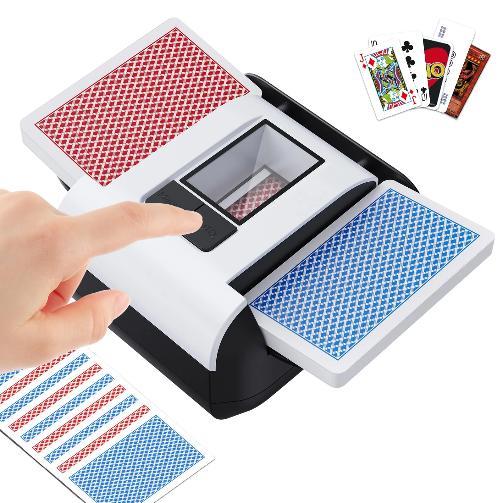KPAW Automatic Card Shuffler - One-Press AUTO & Manual Mode, Electric Shuffling Machine for 1-2 Decks, Low Noise, Rechargeable & Portable Shuffler Machine for Poker, UNO, Blackjack, Texas Hold'em