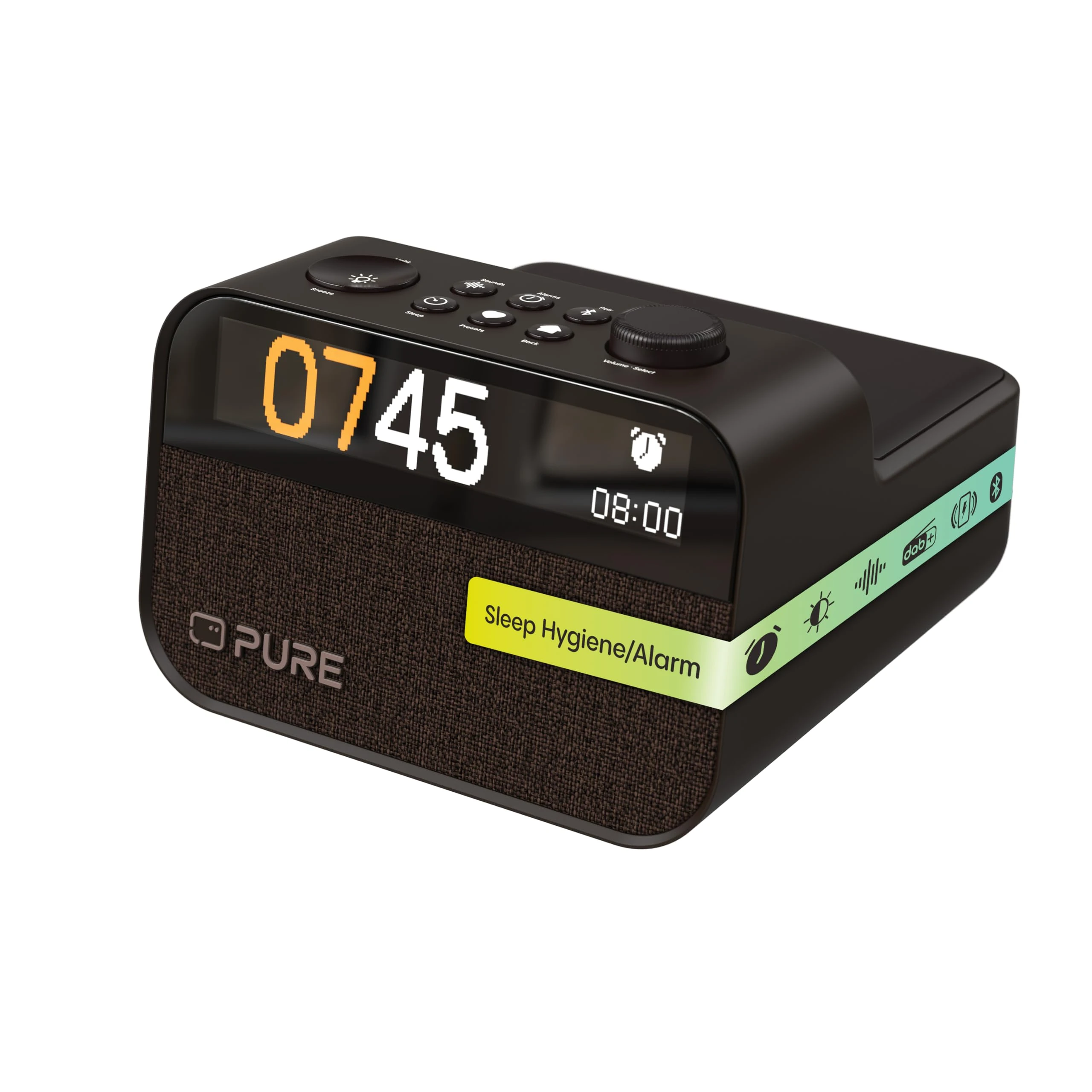 Pure Moment Charge – Alarm Clock Radio with Wireless Charging Pad, DAB+/FM, Bluetooth, Natural Sounds, White Noise & Wake-up Light – Perfect for Bedroom & Office, Black