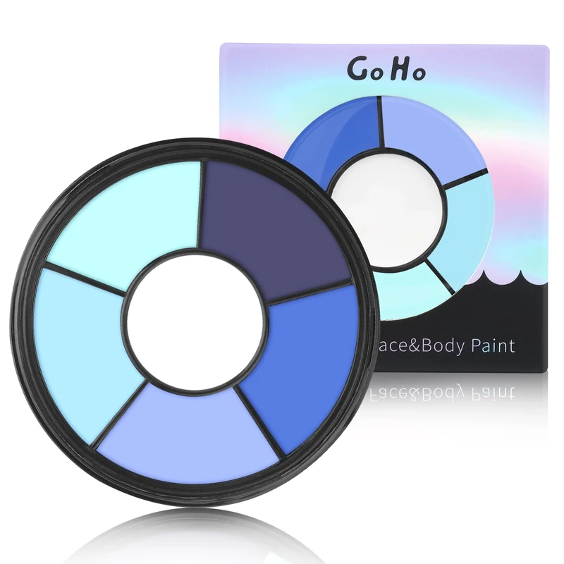 Go Ho 6 Colors Blue Face Body Paint,Cream Washable Formula Face Painting for Halloween Cosplay,Body Paint FX Makeup Palette,Professional Face Paint Blue Makeup
