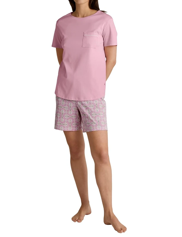 CALIDA Sweet Dreams Women's Short Pyjamas 100% Cotton Trousers with Fabric Covered Elastic Waistband, Cherry Blossom, 40-42