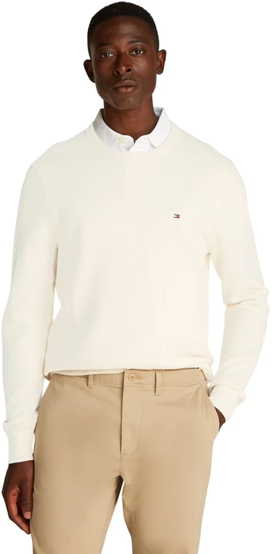 Tommy Hilfiger Men’s Essential Structure Crew Neck Regular Fit Jumper, Off-White (Ivory Petal), XS