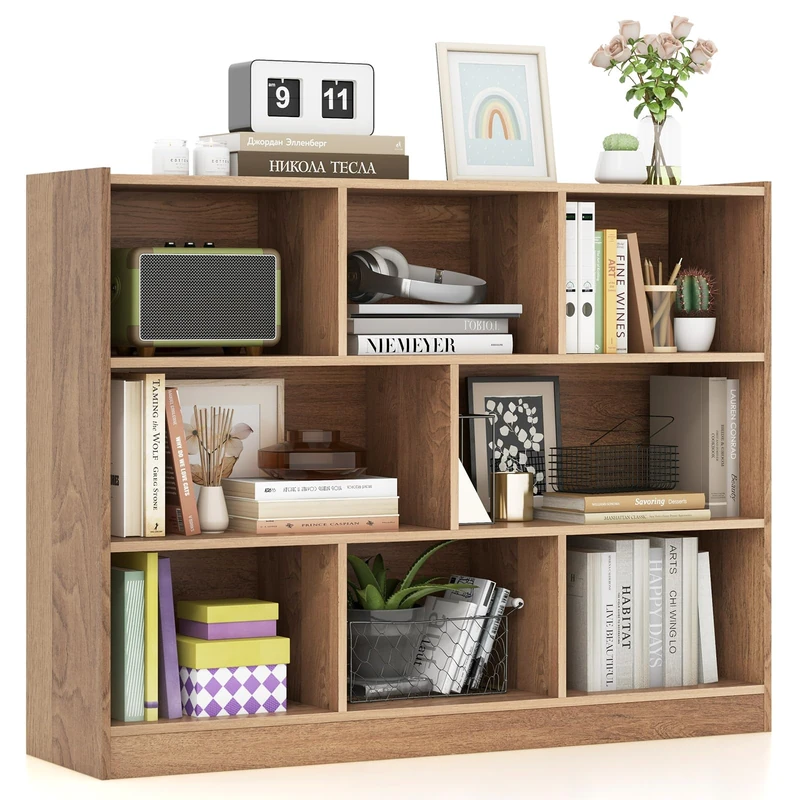 GYMAX 8 Cube Kids Bookcase, 3-Tier Children Storage Shelf Unit, Wooden Toddler Bookshelf Toy Storage Organizer for Kids Room, Playroom and Nursery (Brown)